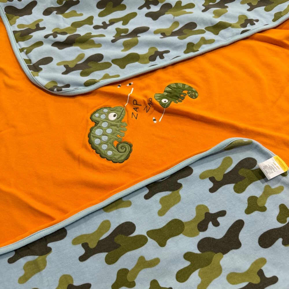 Vintage Gymboree Chameleon Lizard Baby Blanket Orange Zap Camouflage Blue Green